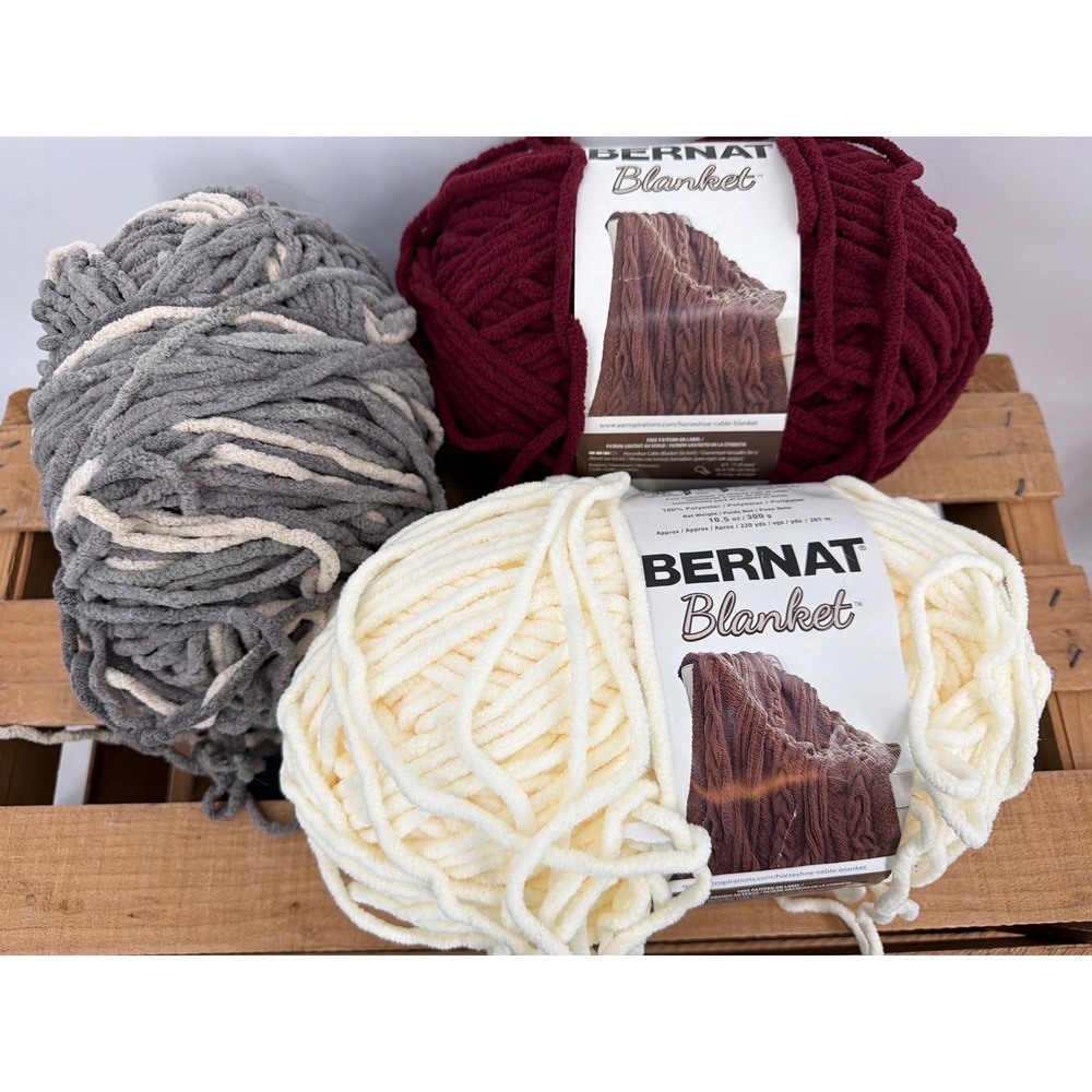 Bernat Blanket Yarn Bundle Purple Plum Vintage White Variegated Gray 3 Skeins
